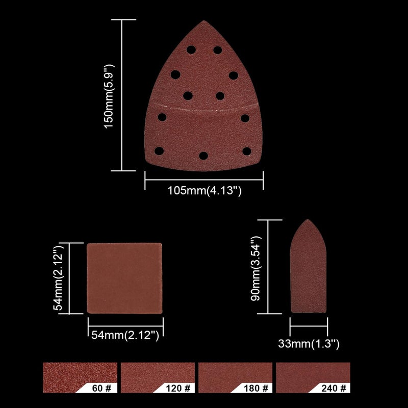 Dobetter 120 PCS Mouse Sander Sandpaper 60/120/180/240 Grit with Holes Hook and Loop Detail Sander Finger Sander Pads for Woodwoking Drywall - Image 2
